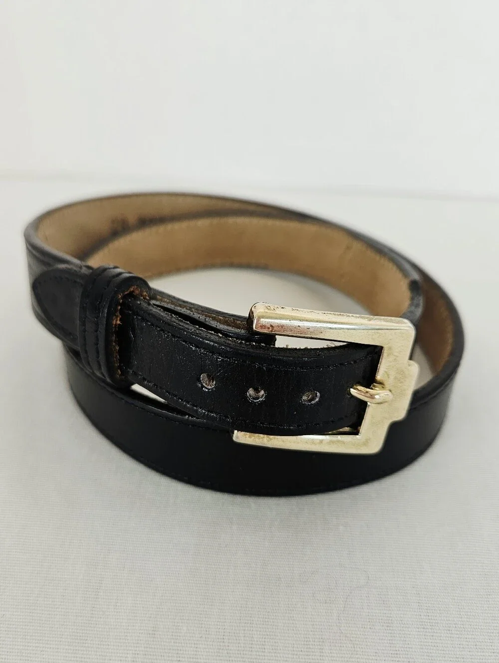 Justin Black Leather Slim Western Belt Gold Buckle USA Cowhide Size 28